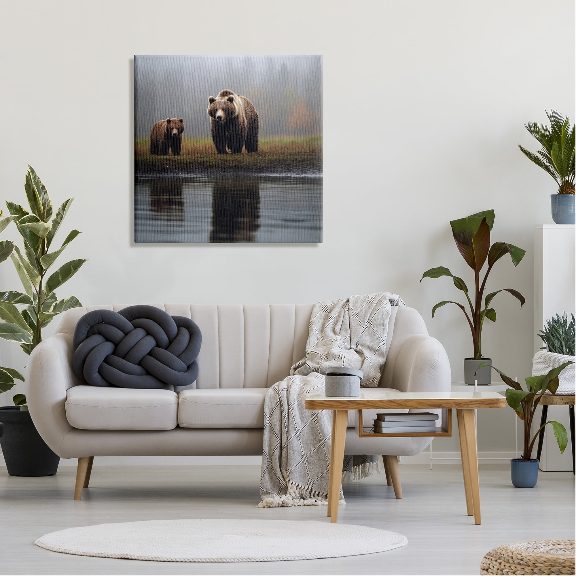 Stupell Industries Bear & Cub at Lake Animals & Insects Painting Gallery Wrapped Canvas Art Print Wall Art, 30 x 30