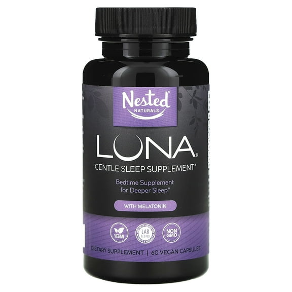 Nested Naturals Luna, Gentle Sleep Supplement with Melatonin, 60 Vegan Capsules