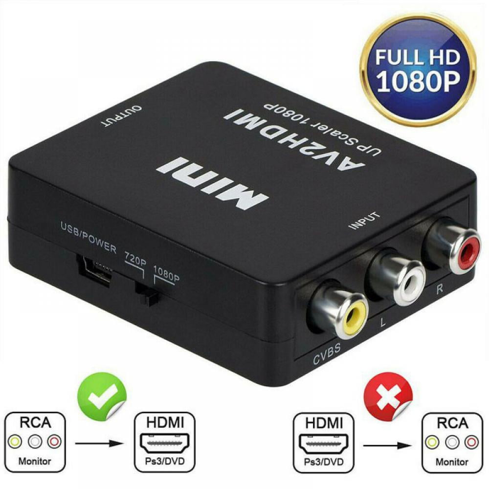 RCA to HDMI Black AV to HDMI WAVLINK 1080P Mini RCA Composite CVBS AV to HDMI Video Audio Converter Adapter Supporting PAL/NTSC with USB Charge Cable for PC Laptop Xbox PS4 PS3 TV STB VHS VCR DVD