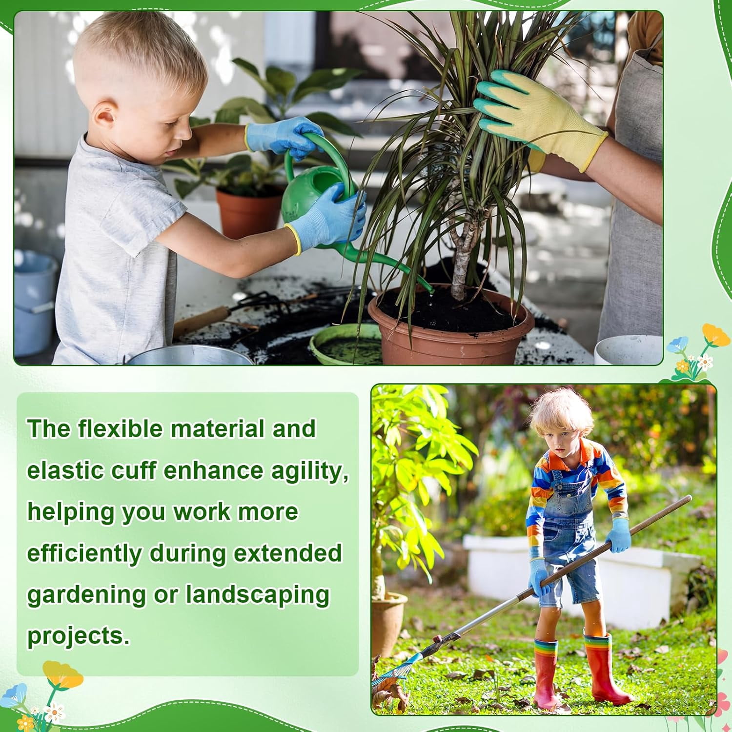 30 Pairs Kids Gardening Gloves Non Slip Garden Gloves for Toddler Youth Girls Boys Safety Rubber