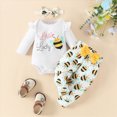 thumbnail image 2 of Futezty Infant Baby Girl Winter Clothes Letter Print Romper Honey Bees Pants Bowknot Headband 3PCS Outfits Set 0-18 Months, 2 of 6