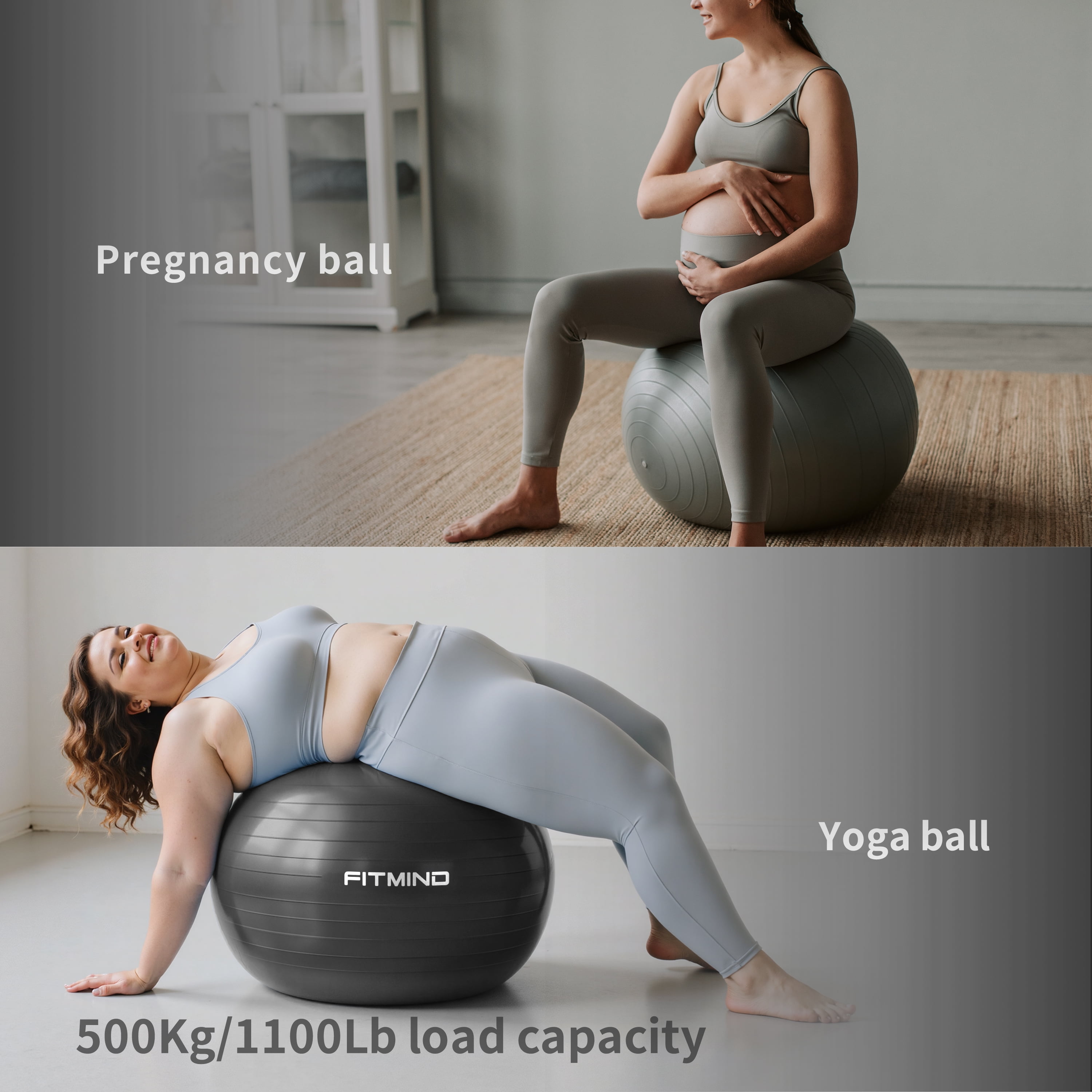FITMIND Exercise Balls Set 26"& 10" for Yoga and Pilates, Anti-Burst, Parent-Baby Hours, Hand Pump, Black