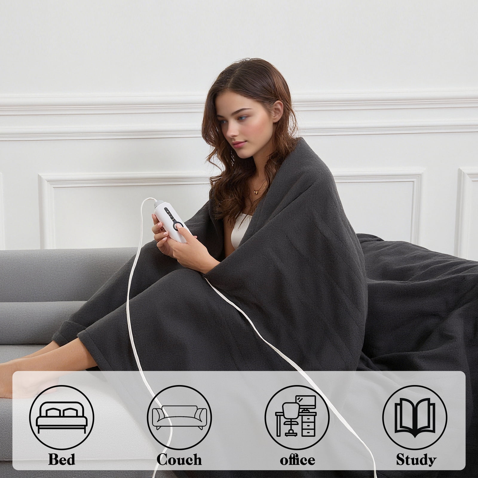 GONUES Electric Blanket, Full - Size 72x84, Soft Single - Sided Fleece, Dark Gray