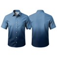 thumbnail image 2 of Mens Short Sleeve Button Down Shirt Gradient Print Casual Pocket Top Summer Beach Lightweight Breathable Loose Fit Tee for Vacation Travel Out Activities Comfortable Cool Dark Blue S, 2 of 6