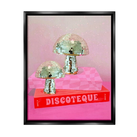 Stupell Industries Discoteque Book Stack Literature & Flim Painting Black Floater Framed Canvas Art Print Wall Art, 17 x 21
