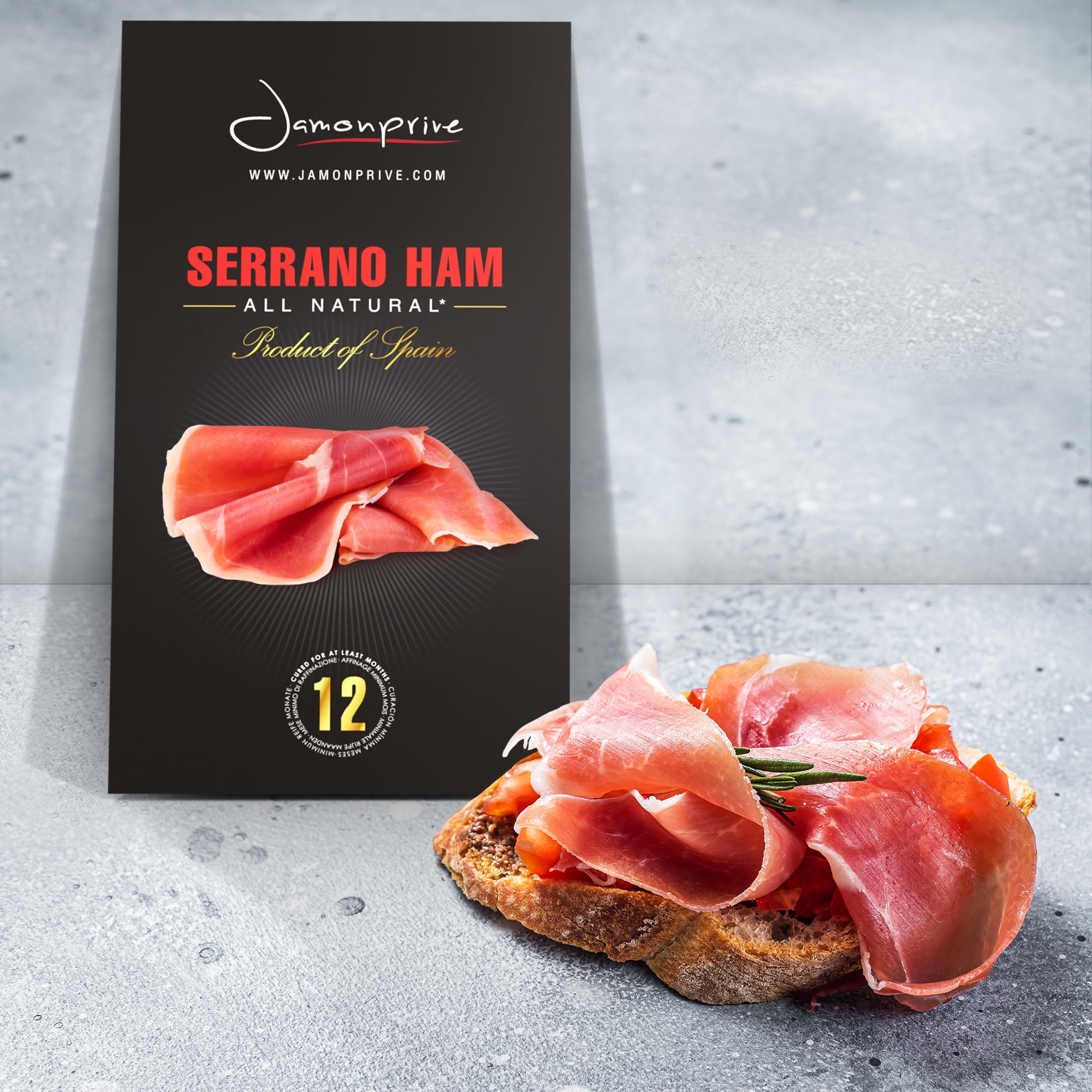 Spanish Serrano Ham Sliced Dry-Cured (3oz) - Pork Ham Jamonprive (3 oz Each, Pack of 1 Unit)