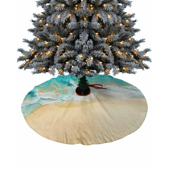 Teal Beach Christmas Tree Skirt 36 Inches Large Christmas Skirt Tree, Summer Ocean Coastal Nautical Seaside Tree Skirt Christmas Decorations for Fireplace Party Holidays Indoor Outdoor