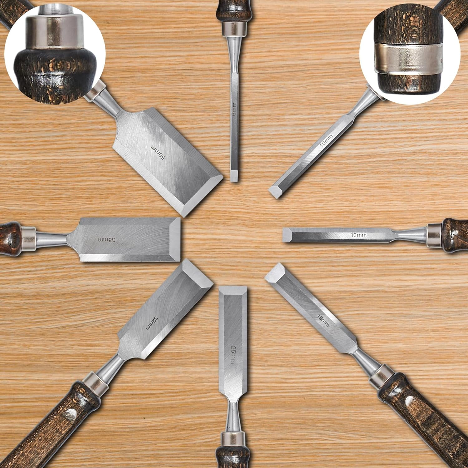 8 Piece Wood Chisel Set for Woodworking Tools Wood Carving Tools with Wooden Case and Sharpening Stones Wood Carving Kit for Beginners and Professionals, Black Walnut