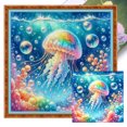 thumbnail image 1 of Hilo de bordar de algodón ecológico completo, punto de cruz con estampado de medusas de 11CT, 40x40cm, 1 of 9