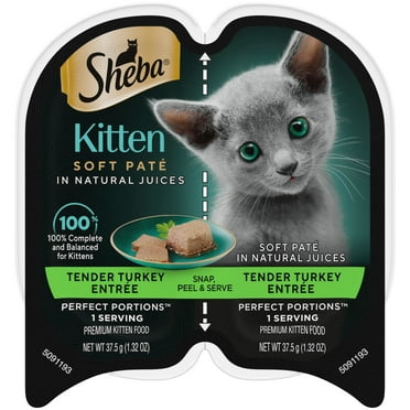 Sheba Perfect Portions Turkey Entree Pate Kitten Wet Cat Food, 2.6 Oz Twin-Pack Tray