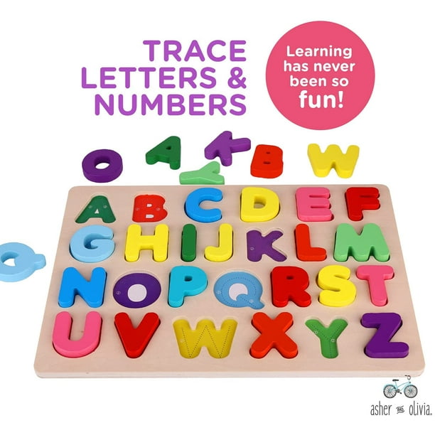 Asher & Olivia Alphabet Puzzle & Flash Cards Set Wooden Puzzle, 26