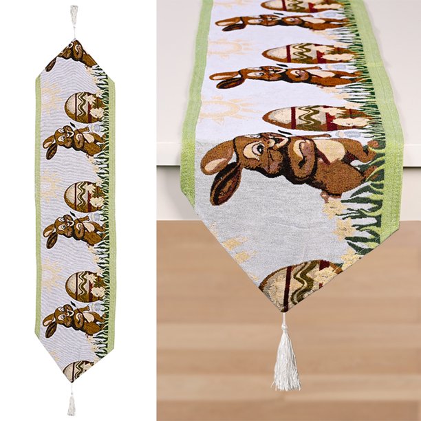 Camino De Mesa Camino de mesa de animales de Pascua de 1,8 m, mantel creativo con borlas para comedor, decoración del hogar (D)