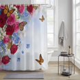 thumbnail image 3 of Pink Red Rose Shower Curtain, White Blue Flowers Butterflies Modern Abstract Waterproof Shower Curtain Set with 12 Hooks Lightweight Bath Curtains Fabric Bathroom Decor 72x72 Inches, 3 of 9