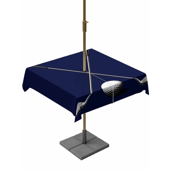 Square Outdoor Tablecloth with Umbrella Hole Golf Ball Outside Table Cloth Waterproof Patio Table Cover Navy Blue Monochrome Sport Zipper Tablecloths for Picnic Party Camping 54x54 Inch