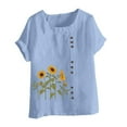 thumbnail image 4 of Womens Summer Tops Yellow,AXXD Summer Oversize Casual Round-Neck Short Sleeve Flower Printing Loose Shirt Tops Light Blue 18, 4 of 5