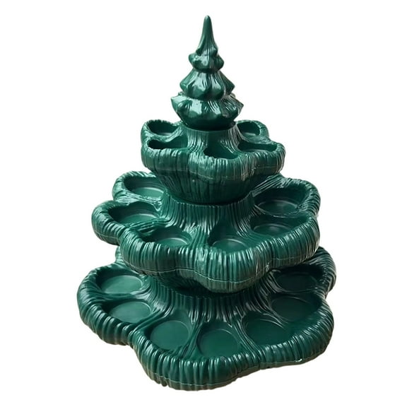 Ceramic Deviled Egg Christmas Tree Platter, Reusable Holiday Serving Tray with Lid and Green Plant-Shaped Egg Holders green