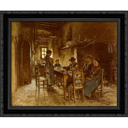Le Benedicite Au Chaussin Pres De Vichy 23x20 Black Ornate Wood Framed Canvas Art by L'Hermitte, Leon Augustin