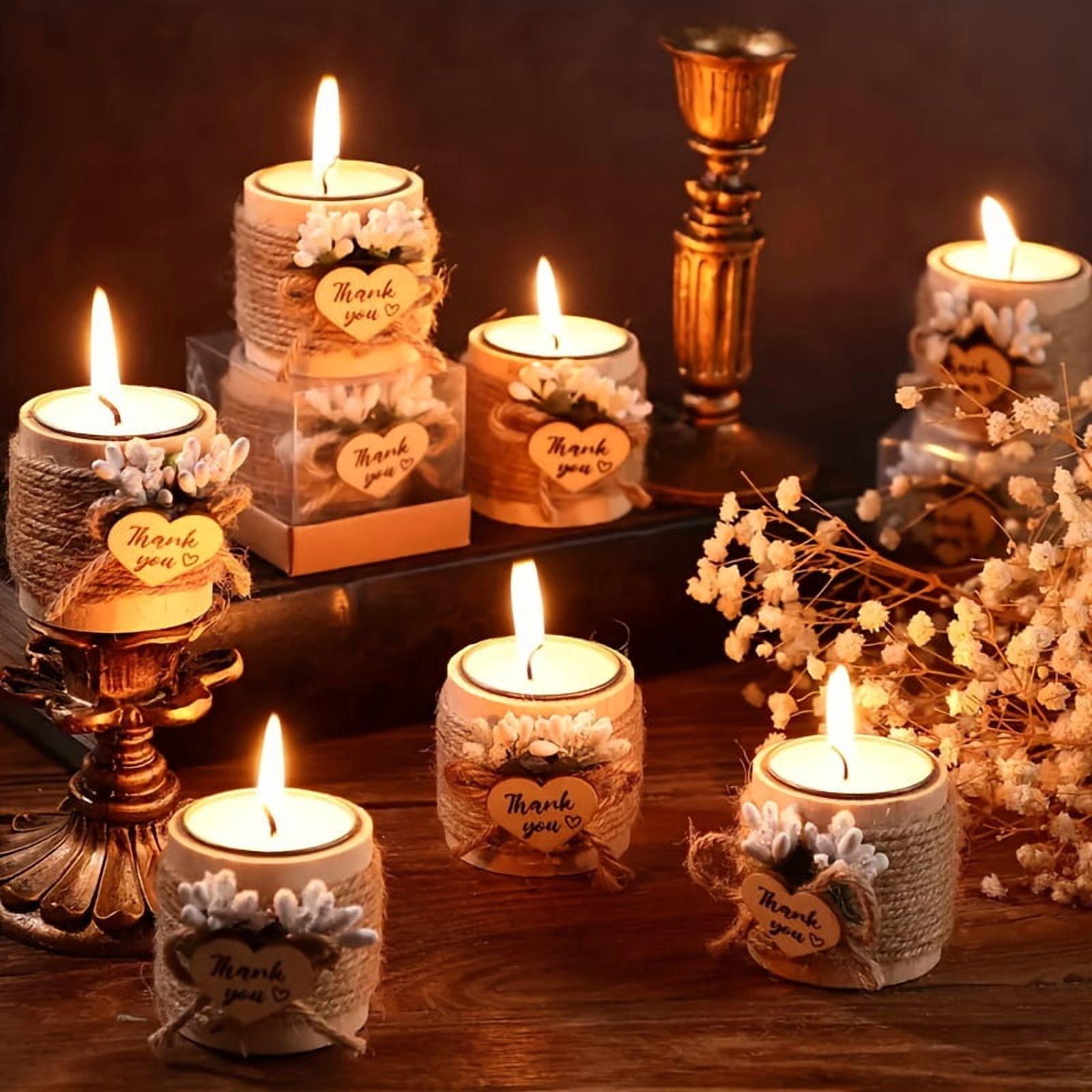 16Pcs Wooden Candle Holders, Beige Tealight Candle Holders, Rustic Wood Centerpieces for Tables, Wedding Favors for Guests, Thank You Gifts for Wedding Parties, Housewarmings and Memorial Events