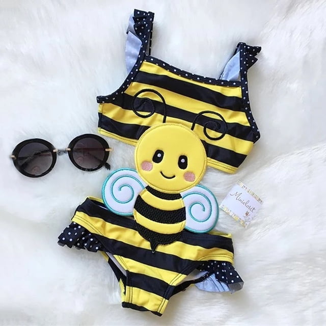 Girl Swimsuits 1 Piece Bathing Suits Quick Dry Striped Ruffle Girls Bathing Suits Size 18-24 Months
