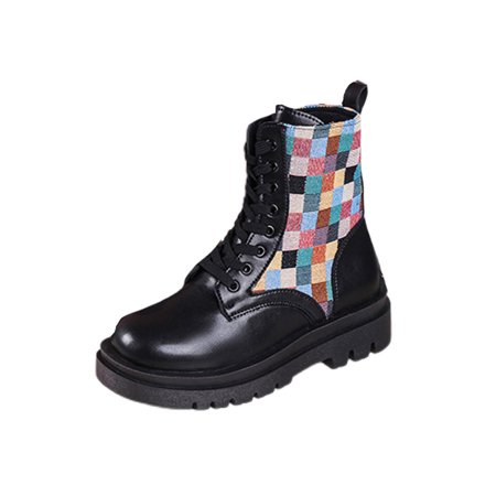 

Woobling Womens Lightweight Mid-Calf Boot Color Block Ankle Boots Work Comfort Black 9