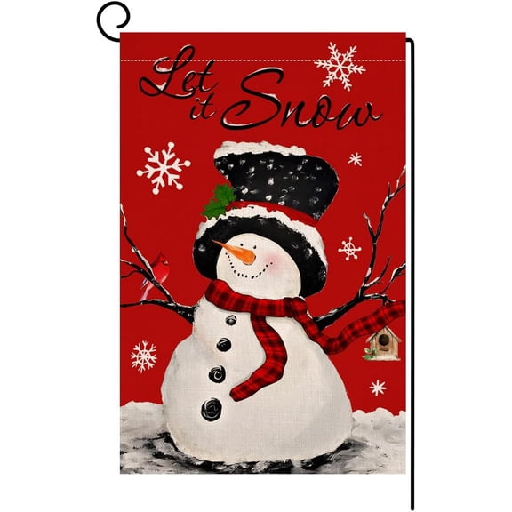 Shmbada Christmas Snowman Garden Flag 12x18 Vertical Double Sided Let It Snow Winter Holiday Outside Decorations Burlap Yard Red Flag