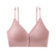 thumbnail image 3 of Women's Front Closure Bra, Full Coverage V Neck Wire Free Bra with Spaghetti Straps, Comfort Feel | VerBelle,Pink Free Size, 3 of 7