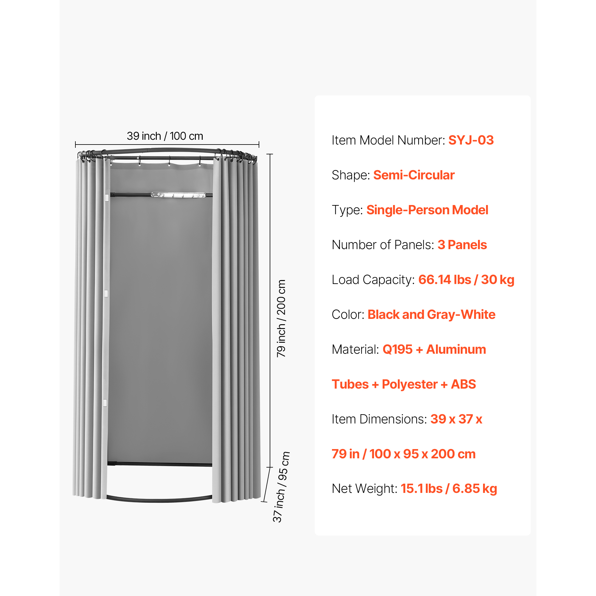 KFFKFF Portable Fitting Room with Durable Polyester Curtains, Privacy Space with Shading Curtain and Hook, Ideal for Boutiques, Malls, Tailor Shops, and Outdoor Use, 39 x 37 x 79 in