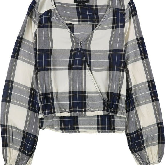 Sanctuary Clothing Womens Plaid Pullover Blouse, Blue, Small