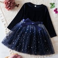 thumbnail image 2 of Rhuody Dresses For Girls Long Sleeve Dress With Bow Tie Gradient Star Print Party Gown Formal Occasion Outfit Adorable Simple Style Girl Clothes Blue 2-3 Years, 2 of 9