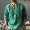 thumbnail image 5 of Bohemian Retro Floral Shirts for Men, Split V Neck Three Quarter Sleeve Printed Tops, Soft Loose Fabric for Travel Camping and Street Style Outfits Green L, 5 of 5