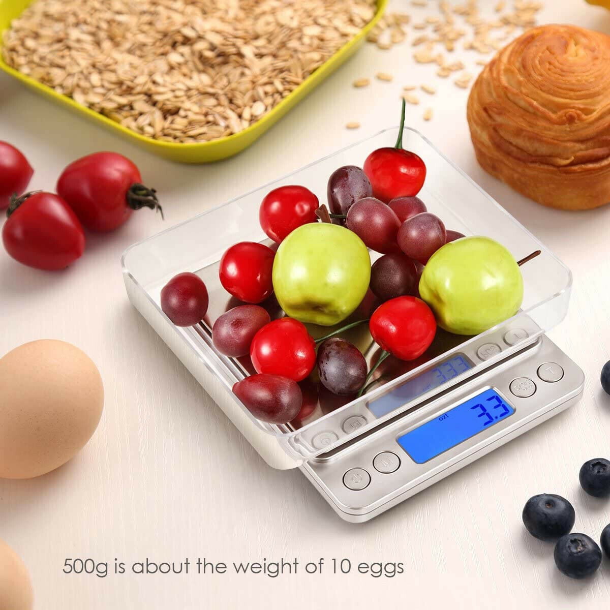 BOSINTY Scale Food 2 IN 1 Dual Power Mode Use for Meal Prep,[Load-bearing  33lb]Scale for Food Ounces and Grams, Unique CD-Grain Digital Kitchen Scale