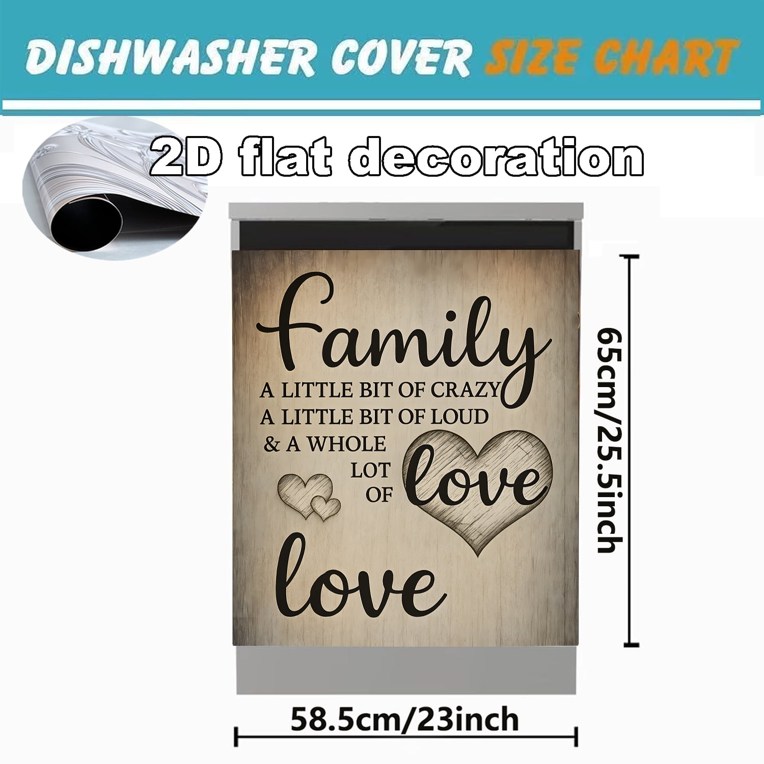 Family Love Dishwasher Magnet Cover, Dishwasher Front Door Decoration, Kitchen Decoration, Kitchen Dishwasher Decal, Refrigerator Panel, Magnetic Dishwasher Sticker 23 X 25.6 Inch