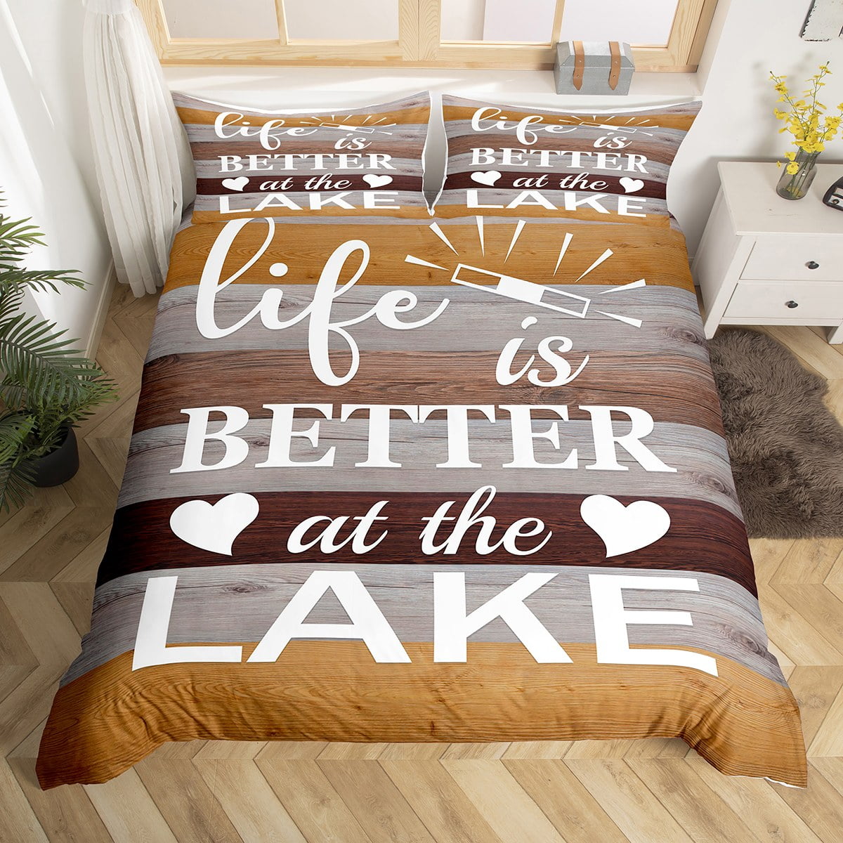 YST Lake House Duvet Cover Twin Size Fishing And Camping Bedding Set