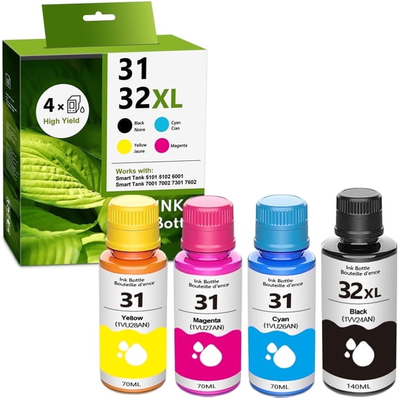 31 Ink 32XL Ink Bottle Cartridges Compatible for 31 32 XL Ink Bottle for Smart Tank 5102 7300 Ink Refill Printers