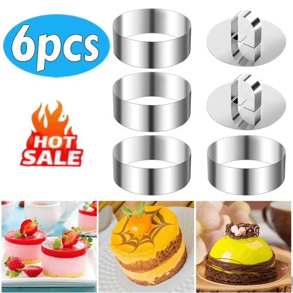 Stainless Steel Round Cake Molds & Pusher Set, 4 Pack 3" Ring Molds for Baking, Cookie Cutting, and Food Presentation