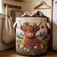 thumbnail image 4 of SHENGXINY Large Capacity Laundry Basket Cow Floral Printed Quilted Fabric Storage Basket Embroidery Style Organizer With Comfortable Carrying Handles, 4 of 7
