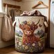 thumbnail image 4 of Cow Floral Printed Fabric Storage Basket Quilted Embroidery-Style Organizer With Handles, 4 of 8