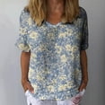 thumbnail image 2 of Cqxid525 Short Sleeve Tops For Women Women's Short Sleeve V Neck Short Sleeve Plant Flower Print European And American Large Size T Shirt Green S, 2 of 4