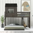 thumbnail image 3 of Harper & Bright Designs Wooden House Bunk Bed Twin Over Full Bunk Bed Floor Playhouse Bed for Bedroom, Antique Gray, 3 of 8
