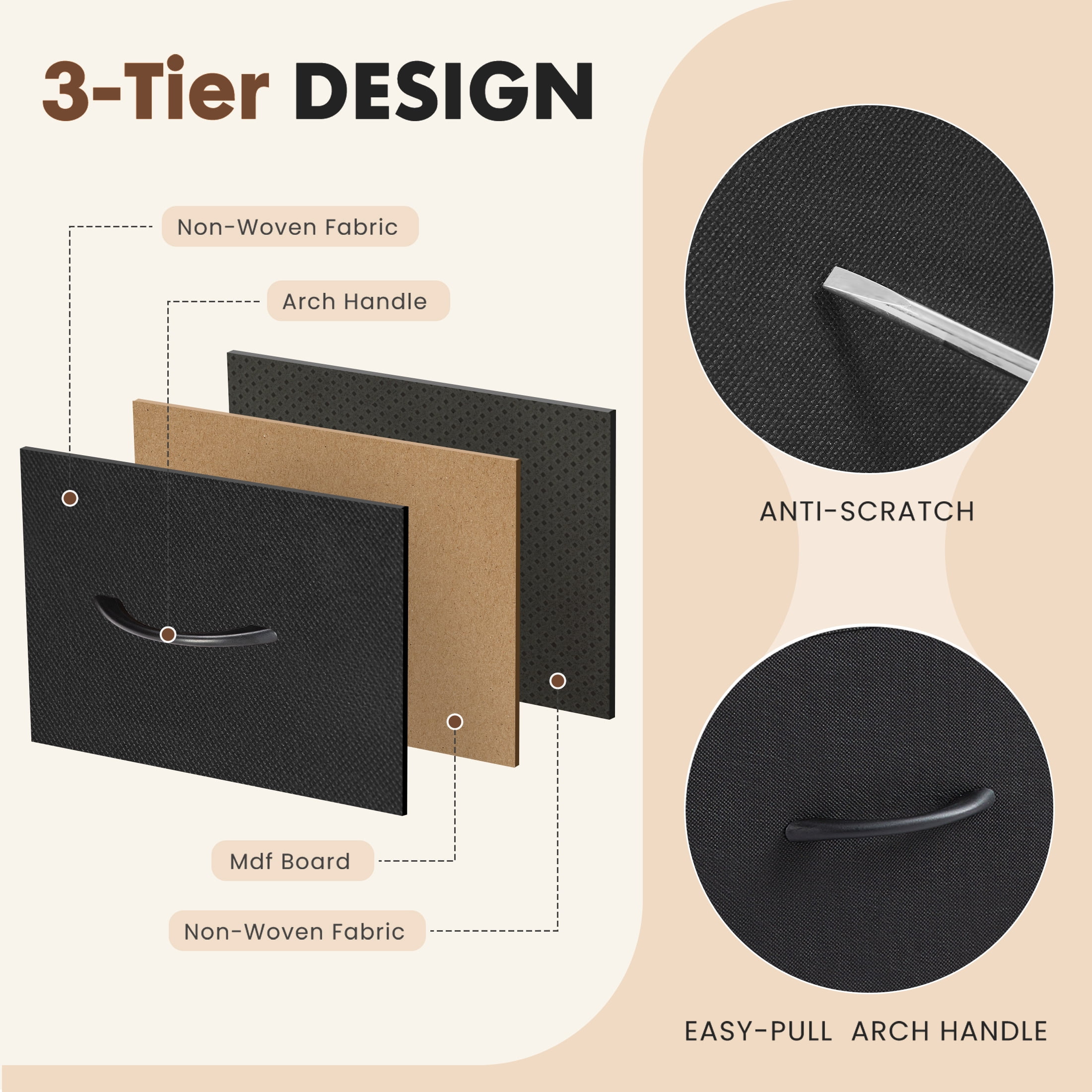 edx 8 Drawers Fabric Dresser, Clothes Storing, Storage Tower Organizer TV Stand, for Bedrooms, Wardrobes, Entryways, and Living Rooms, Black