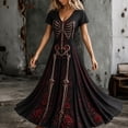 thumbnail image 2 of KICILVS Gothic Clothes For Women Skeleton And Red Rose Print Flowing V Neck Long Maxi Dress Halloween Cosplay Gothic Party Dress, 2 of 5