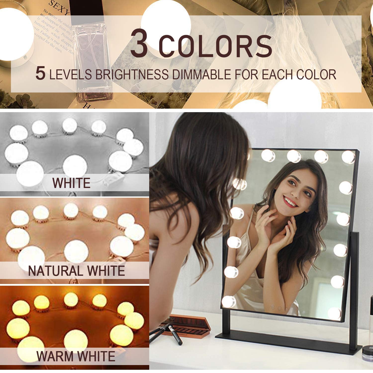 Buy Vanity Lights, Hollywood Lighted Makeup Vanity Mirror with Dimmable