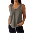 thumbnail image 2 of YHAJDS Womens Plus Size Tank Tops Solid Color Round Neck Sleeveless Loose Linen Top With Fringe Detail, 2 of 5