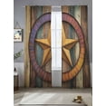 thumbnail image 3 of Retro Star Sheer Curtains 108 inches Long 2 Panels Set Abstract Metal Stars Gradient Circle Wood Grain Sheer Window Curtain Rod Pocket Voile Drapes for Living Room/Bedroom, Each 52" W x 108" L, 3 of 7