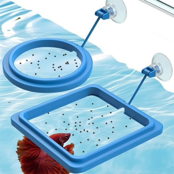 2 Pack Blue Turtle Feeding Ring,Plastic Floating Food Feeder with Suction Cup,Round and Square Fish Feeder,Aquarium Accessories,for Tank Betta Goldfish Guppy By Scheam