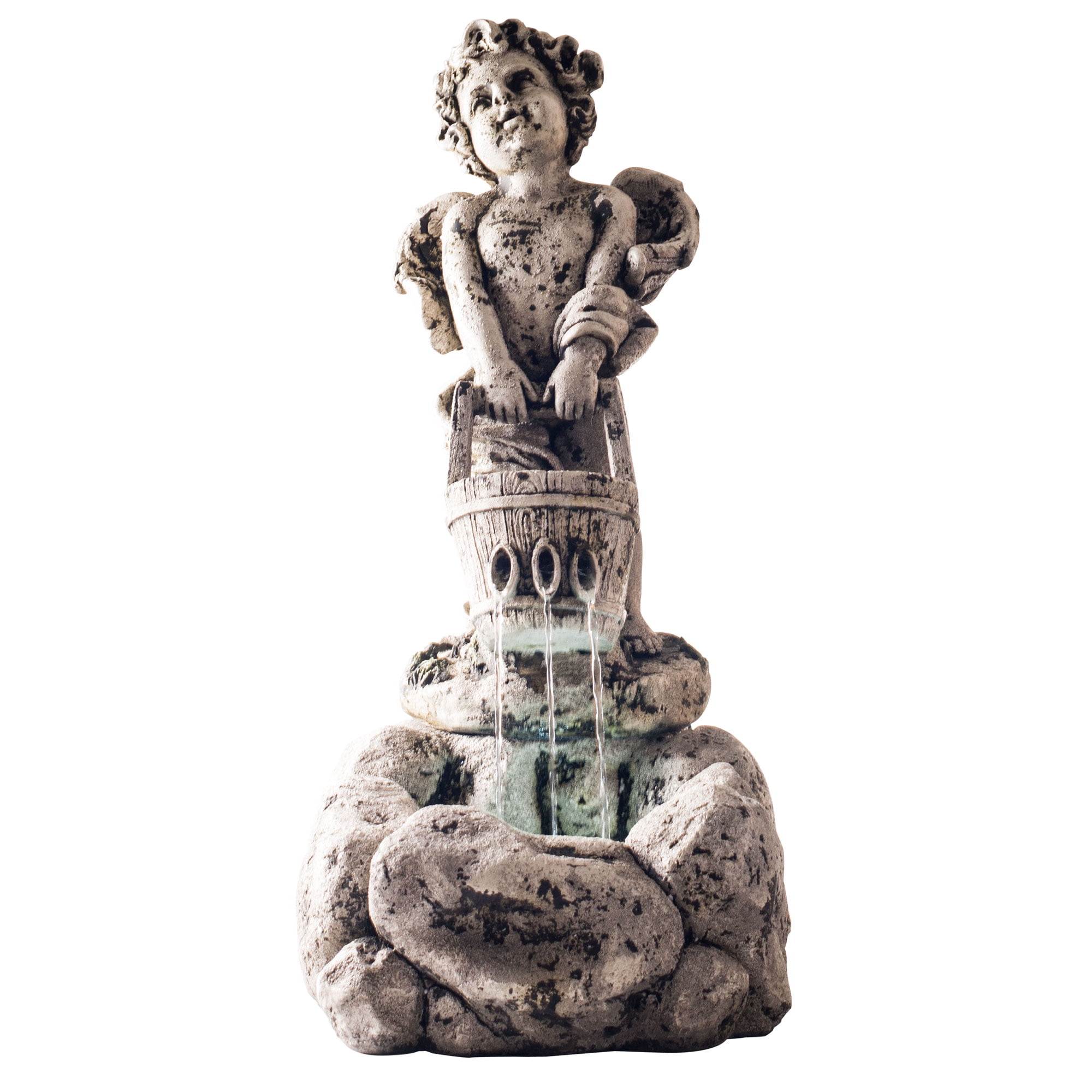 Pure Garden Lighted Outdoor Cherub Angel Fountain