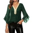 thumbnail image 5 of Ounisa Women's Ruffle 3/4 Sleeve Sparkly Tops Sequin V Neck Blouses Dressy Fall Shirts, 5 of 9