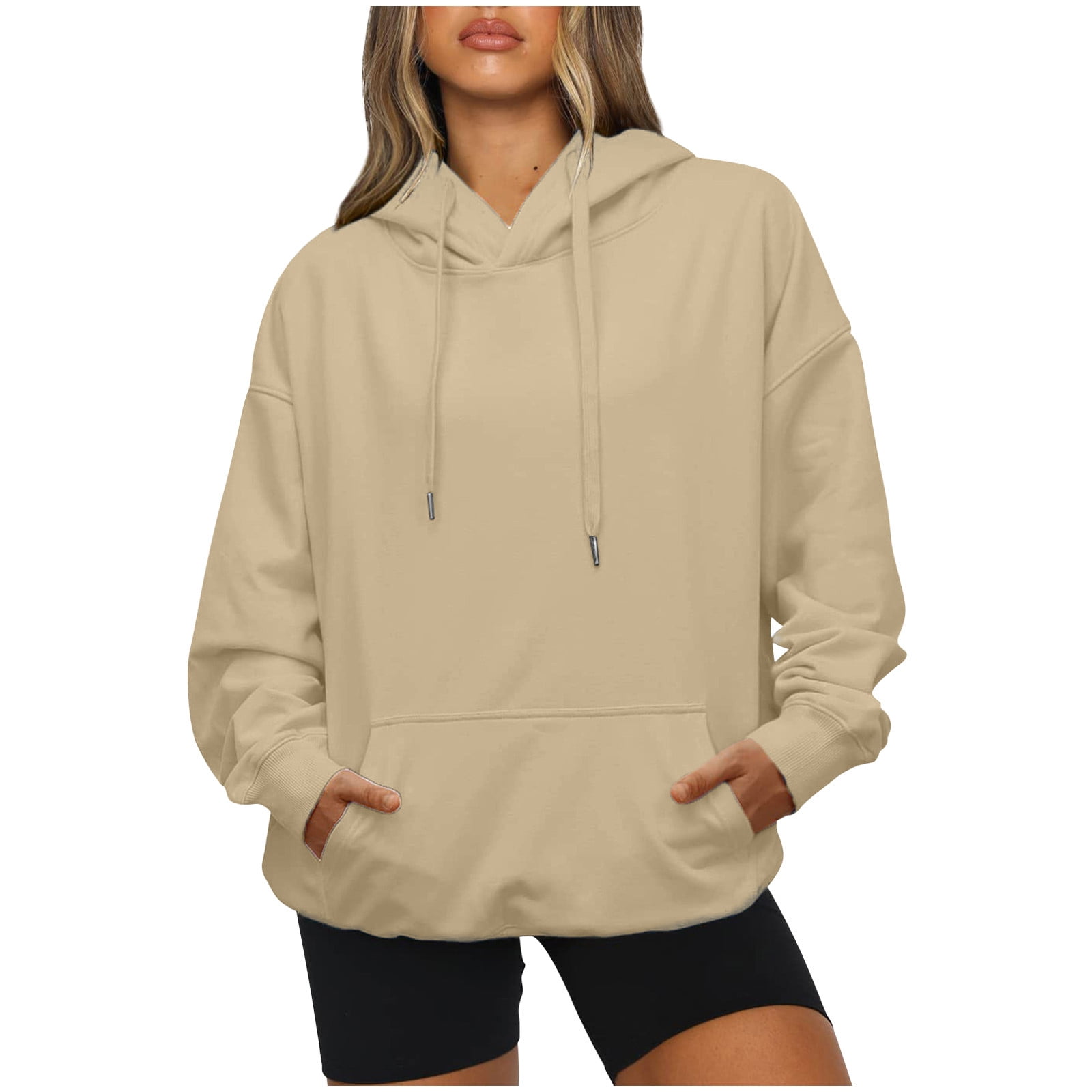 tklpehg Sweatshirt for Women Trendy Solid Color Drop Shoulder Hoodies  Pullover Long Sleeve Tops Leisure Baggy Cozy Blouse Graphic Sweatshirt  Hooded Drawstring with Pocket Beige M - Walmart.com