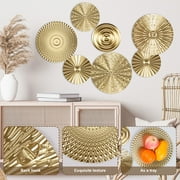 Dznils 7Pcs Gold Metal Plate Wall Decor Morden Round Hanging Metal Wall Art Indoor Wall Sculptures
