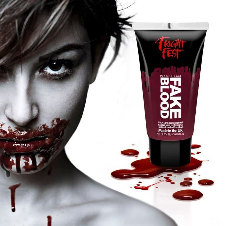 Fake Blood Gel 50ml by Fright Fest Red Fake Blood SFX makeup looks great  with face blood, liquid latex, white face paint, black face paint, body  paint and spirit gum 